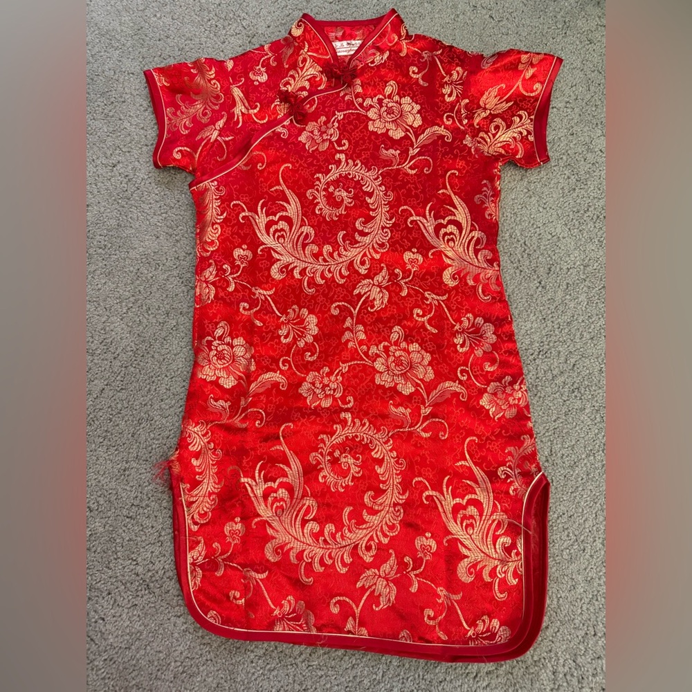 Chinese Qipao Cheongsam Dress, Red & Gold, 4T-5T